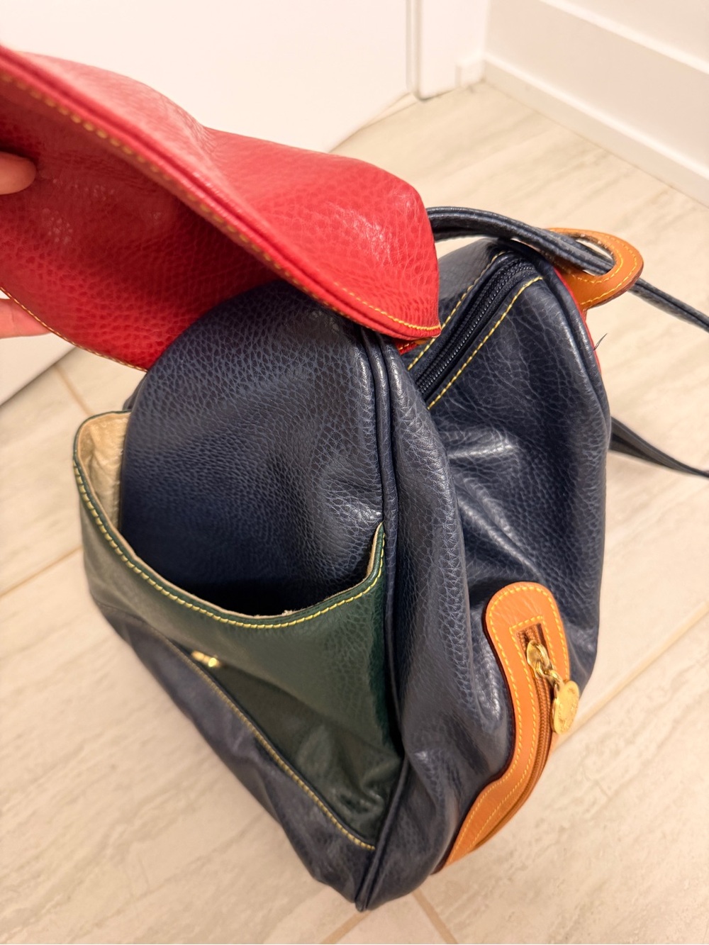 Alfred Sung Leather Colorblock Backpack - Picture 5 of 9